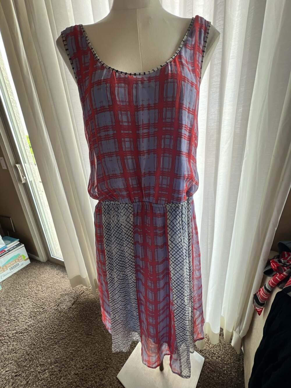 Ella Moss Sleeveless Mixed Print Blouson Midi Dress